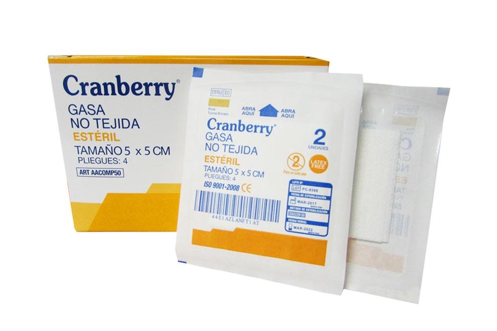 CRANBERRY CAJA GASA NO TEJIDA ESTERIL 5X5 50X2 UN