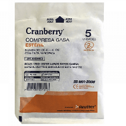 [AACOMGES] Cranberry Compresa de Gasa con Cinta Radiopaca 45x45 cm  | Pack 5 Unidades